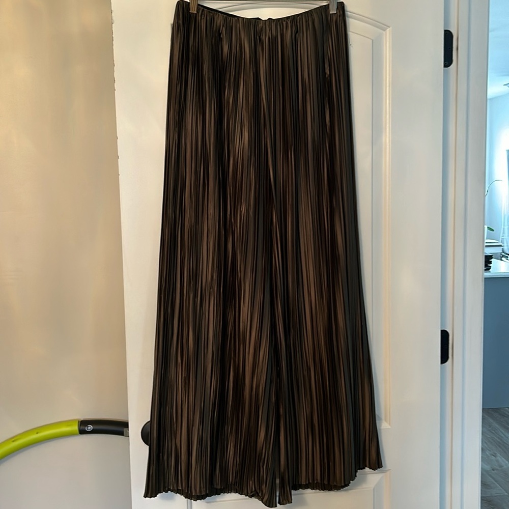 Zara Brown Pleated Wide-Leg Pants